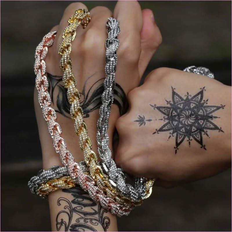 Unisex Hiphop Rope Chain with Aaa Cubic Zirconia in Rose Gold