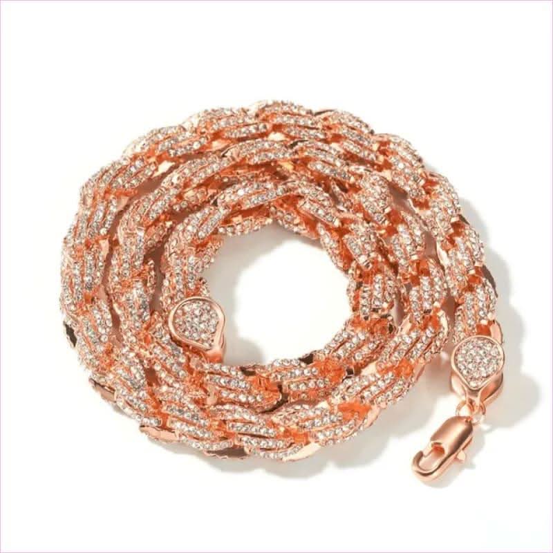 Unisex Hiphop Rope Chain with Aaa Cubic Zirconia in Rose Gold