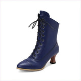 Unisex Retro Steampunk Lace Up Pointed Toe Ankle Boots