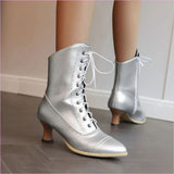 Unisex Retro Steampunk Lace Up Pointed Toe Ankle Boots