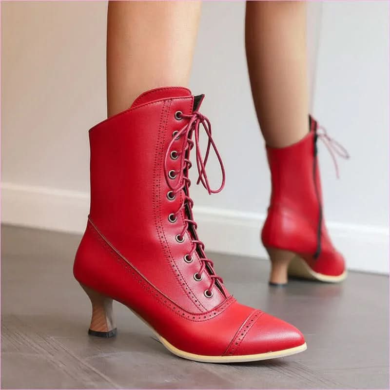 Unisex Retro Steampunk Lace Up Pointed Toe Ankle Boots