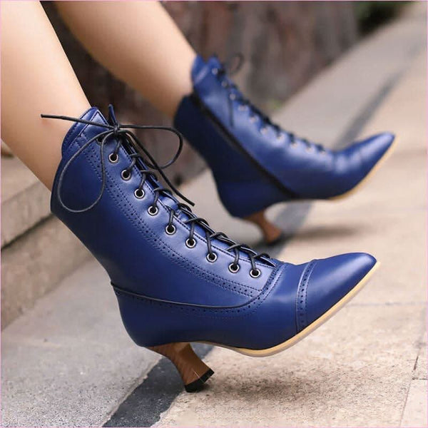 Unisex Retro Steampunk Lace Up Pointed Toe Ankle Boots
