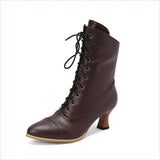 Unisex Retro Steampunk Lace Up Pointed Toe Ankle Boots