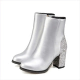 Unisex Sequined High Heel Velour Ankle Boots in Cool Colors