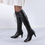 Unisex Steampunk Pointed Toe Boots with Belt Buckle Stiletto Heel