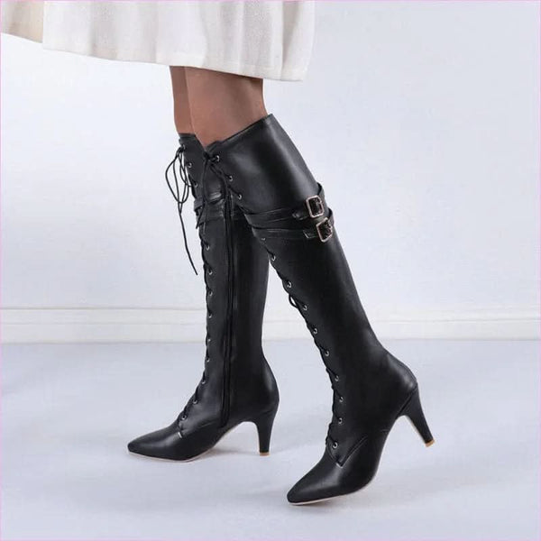 Unisex Steampunk Pointed Toe Boots with Belt Buckle Stiletto Heel