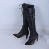 Unisex Steampunk Pointed Toe Boots with Belt Buckle Stiletto Heel