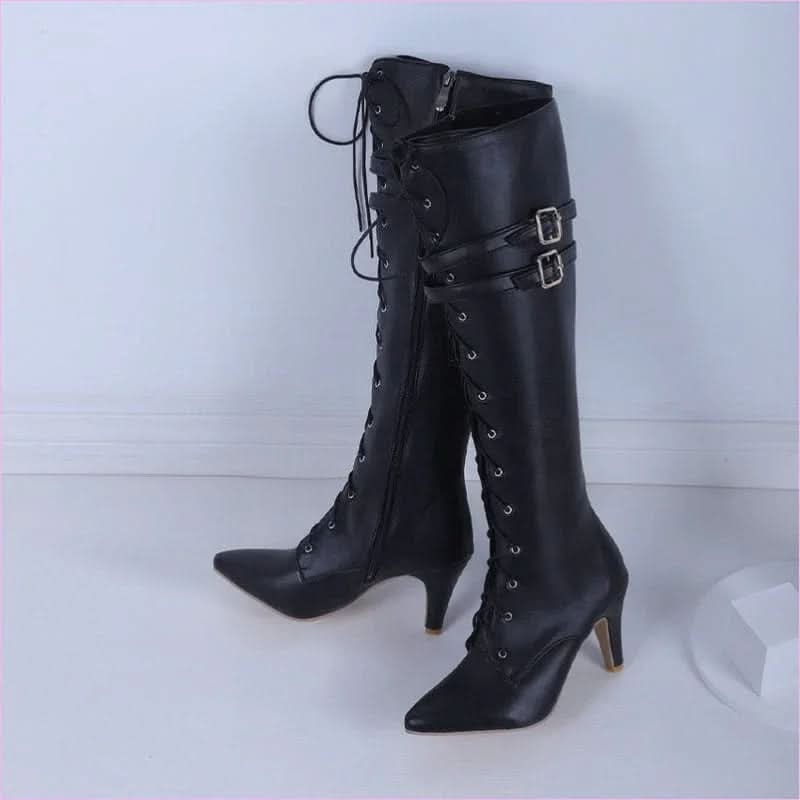Unisex Steampunk Pointed Toe Boots with Belt Buckle Stiletto Heel