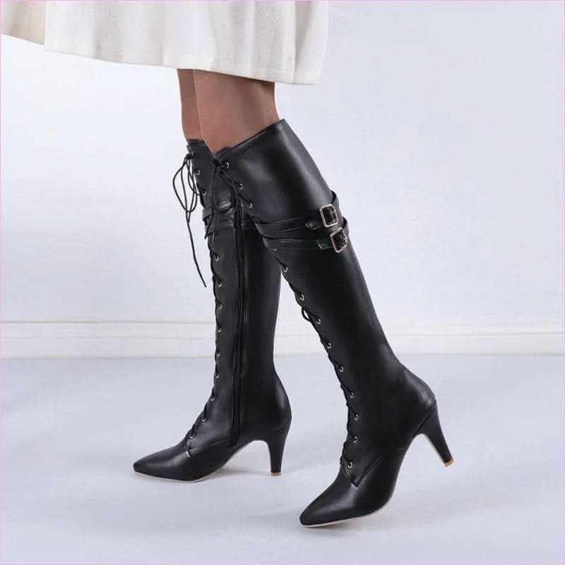 Unisex Steampunk Pointed Toe Boots with Belt Buckle Stiletto Heel