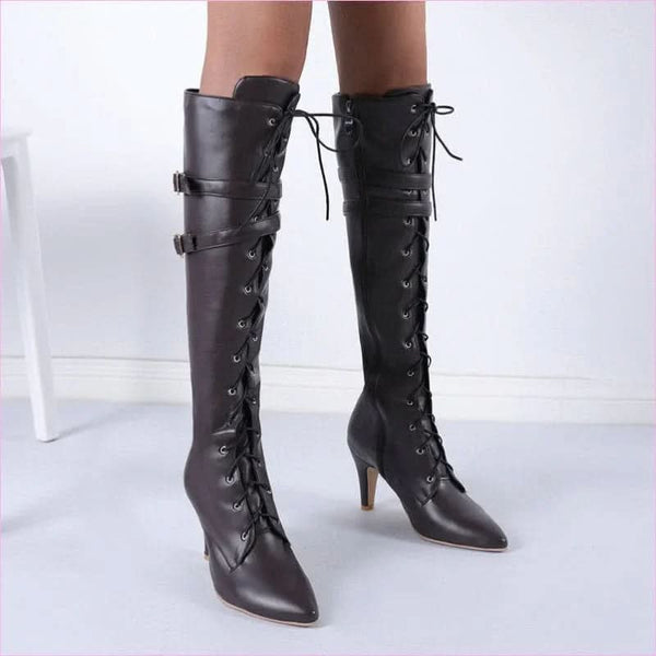 Unisex Steampunk Pointed Toe Boots with Belt Buckle Stiletto Heel