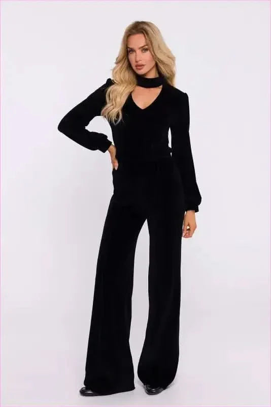 Velour Wide Leg Pants Stylish Women's Fashion