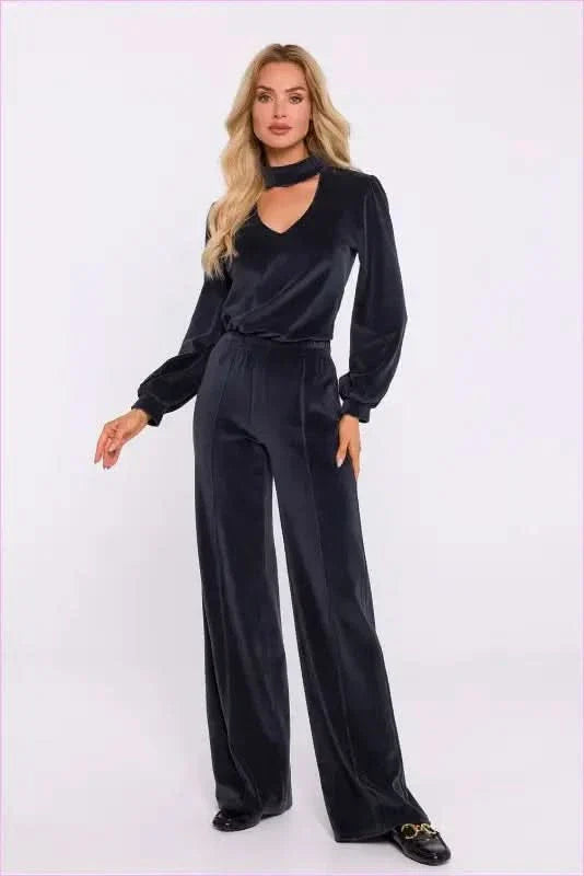 Velour Wide Leg Pants Stylish Women's Fashion
