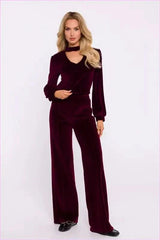 Velour Wide Leg Pants Stylish Women's Fashion