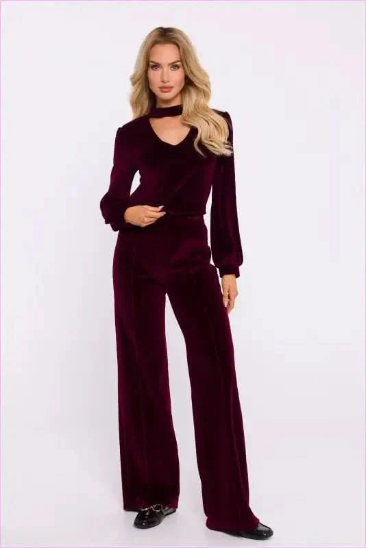 Velour Wide Leg Pants Stylish Women's Fashion