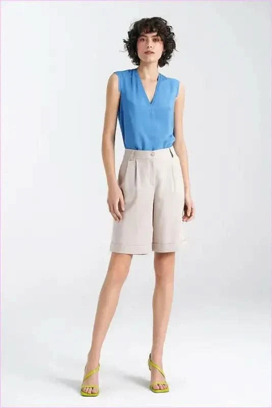 Viscose Linen Blend Knee Length Shorts Fashion