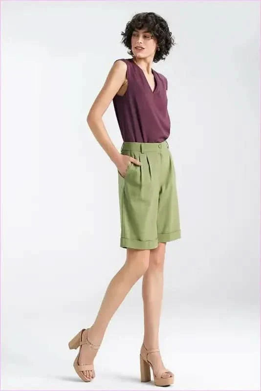 Viscose Linen Blend Knee Length Shorts Fashion