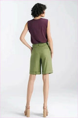 Viscose Linen Blend Knee Length Shorts Fashion