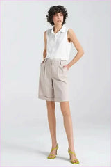 Viscose Linen Blend Knee Length Shorts Fashion