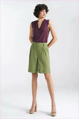Viscose Linen Blend Knee Length Shorts Fashion