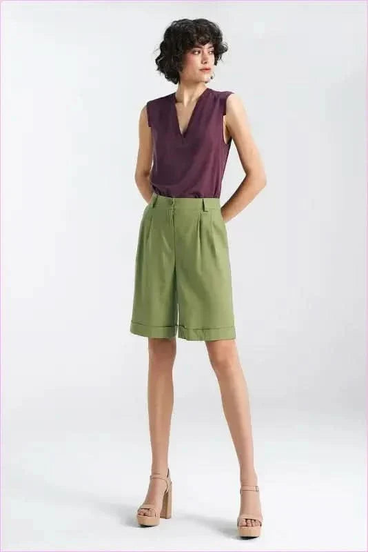 Viscose Linen Blend Knee Length Shorts Fashion