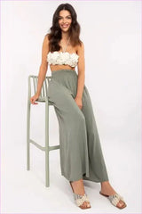 Viscose Wide Leg Trousers Casual Style Fashion