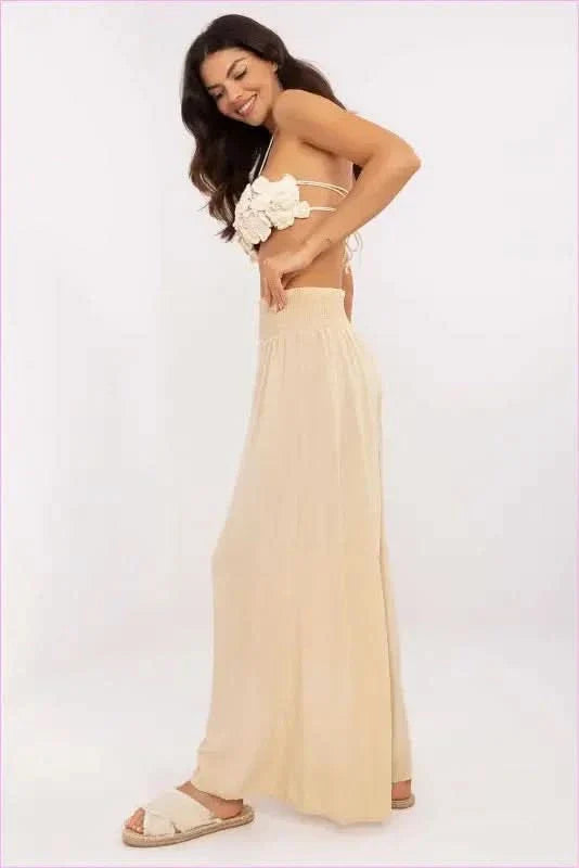 Viscose Wide Leg Trousers Casual Style Fashion
