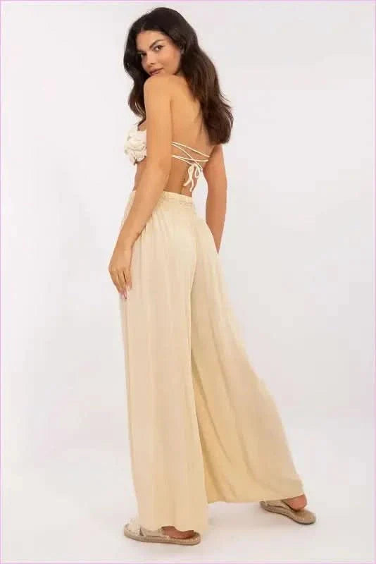 Viscose Wide Leg Trousers Casual Style Fashion