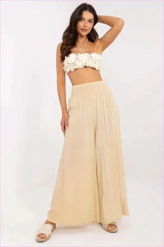Viscose Wide Leg Trousers Casual Style Fashion