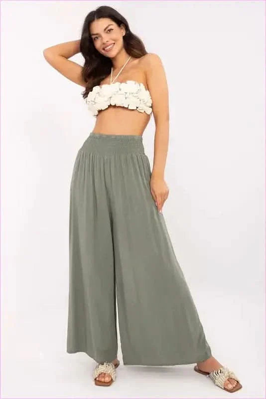 Viscose Wide Leg Trousers Casual Style Fashion