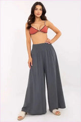 Viscose Wide Leg Trousers Casual Style Fashion