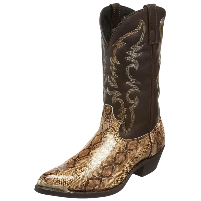 Western Cowboy Boots with Snake Pattern and Iron Toe Cap