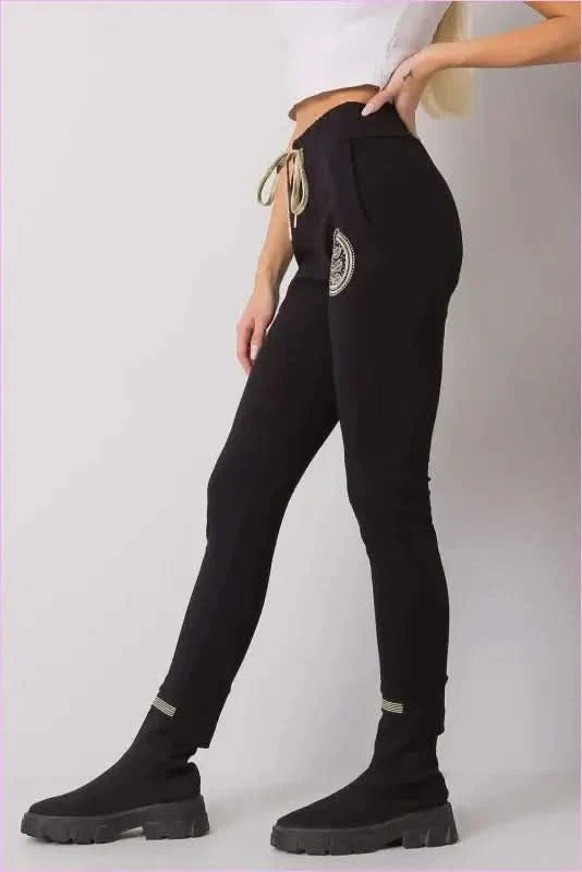 Womens Black Print Tracksuit Bottoms Unique Style