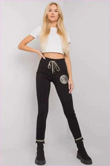 Womens Black Print Tracksuit Bottoms Unique Style