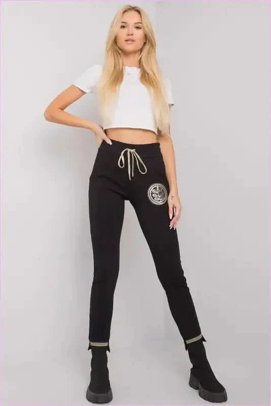 Womens Black Print Tracksuit Bottoms Unique Style