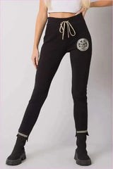 Womens Black Print Tracksuit Bottoms Unique Style