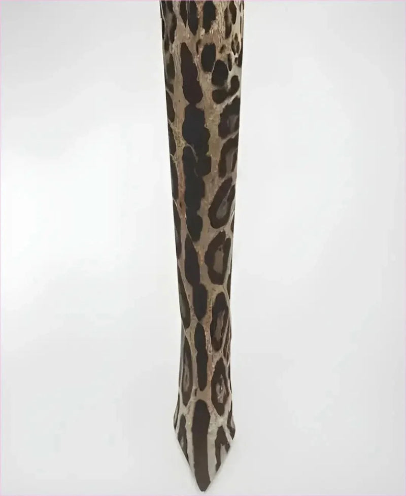 Womens Leopard Snakeskin Pointed Thigh-high Stiletto Boots