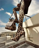 Womens Leopard Snakeskin Pointed Thigh-high Stiletto Boots