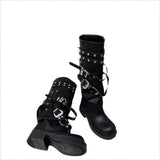 Womens Motorcycle Style Belt Buckle Boots Fashion