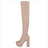 Women’s Over-the-knee Round Toe Platform Heel Boots with Zip Up Style