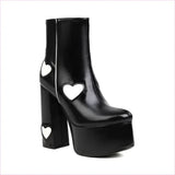 Women’s Platform Boots with Heart-shaped Color Block High Heels
