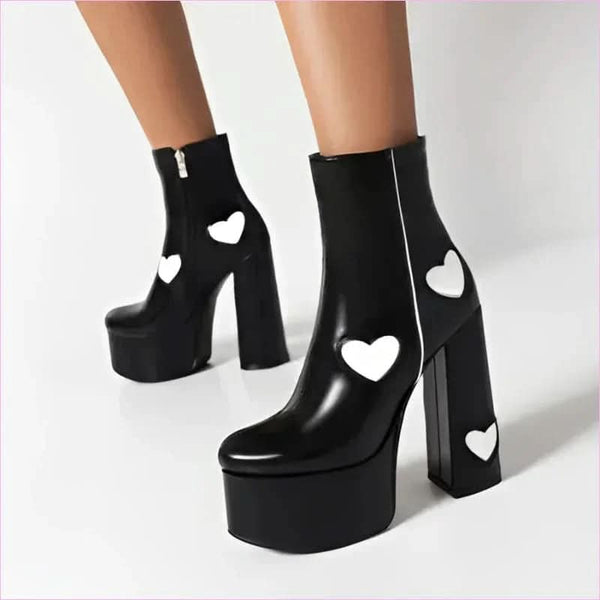Women’s Platform Boots with Heart-shaped Color Block High Heels