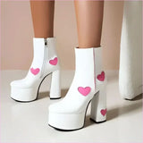 Women’s Platform Boots with Heart-shaped Color Block High Heels