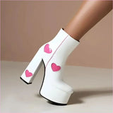Women’s Platform Boots with Heart-shaped Color Block High Heels