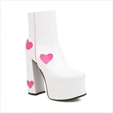 Women’s Platform Boots with Heart-shaped Color Block High Heels