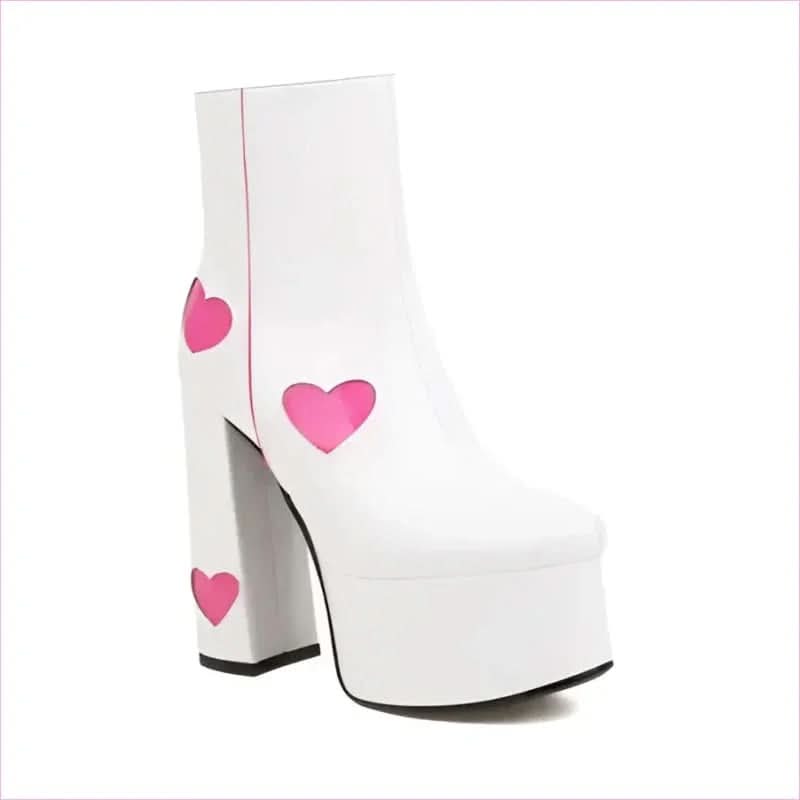 Women’s Platform Boots with Heart-shaped Color Block High Heels