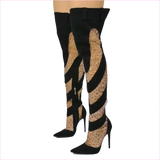 Womens Sexy Fashion Denim Mesh Patchwork Thigh High Boots