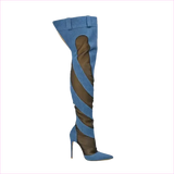 Womens Sexy Fashion Denim Mesh Patchwork Thigh High Boots