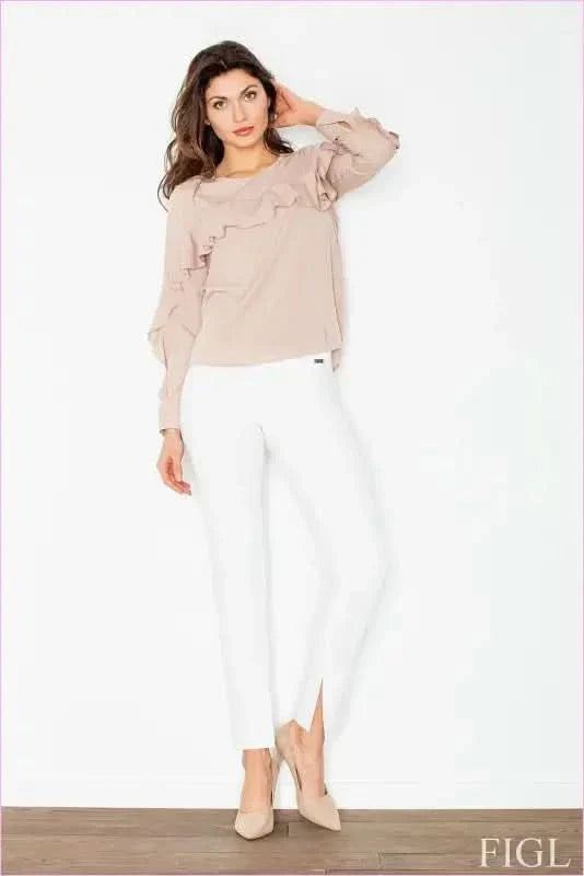 Womens Straight Leg Slit Trousers Unique Style Fashion