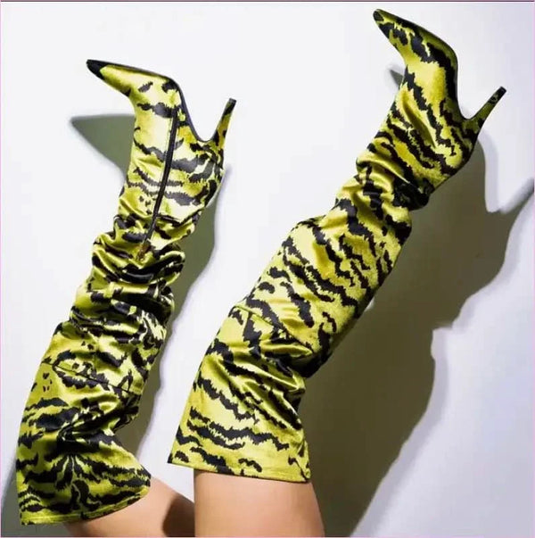 Womens Tiger Print Sexy Thigh Boots for Fierce Style