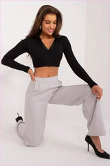 Womens Unbuttoned Pants Elegant Polyester Trousers